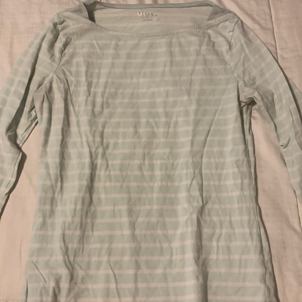 Mint and white striped 3/4 length sleeve shirt
